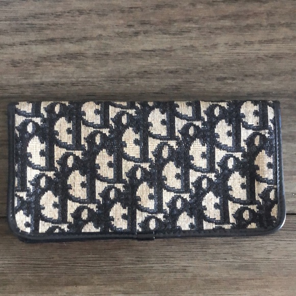 [Dior] Rare Authentic Trotter Long Canvas w/ Leather Navy Blue Signature Wallet - Picture 3 of 16
